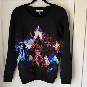 Sandro Black Crewneck Sweater with Blue, Purple, Pink & Orange Graphic